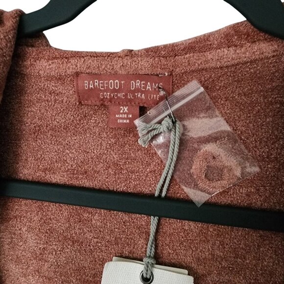 Barefoot Dreams 2X CozyChic Ultra Lite Seashore Cardigan Clay Hooded Open Front - Picture 4 of 6